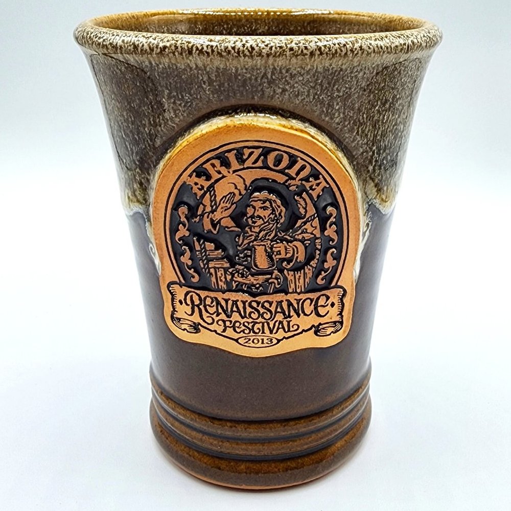 2013 Grey Fox Pottery AZ Ren Fair Faire Festival Brown Hand Made Goblet Mug Cup